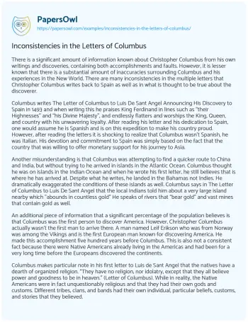 Essay on Inconsistencies in the Letters of Columbus