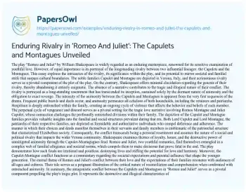 Essay on Enduring Rivalry in ‘Romeo and Juliet’: the Capulets and Montagues Unveiled