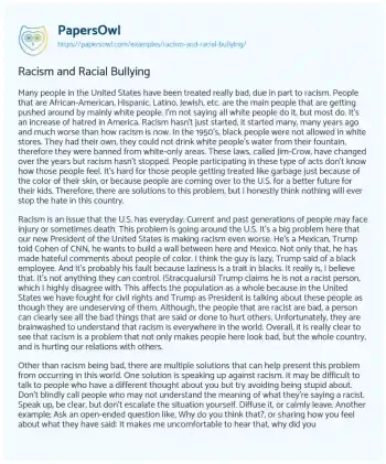 Essay on Racism and Racial Bullying