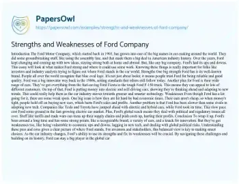 Essay on Strengths and Weaknesses of Ford Company