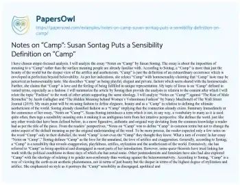 Essay on Notes on “Camp”: Susan Sontag Puts a Sensibility Definition on “Camp”