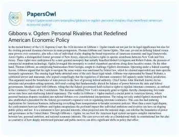 Essay on Gibbons V. Ogden: Personal Rivalries that Redefined American Economic Policy