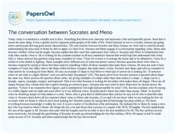 Essay on The Conversation between Socrates and Meno