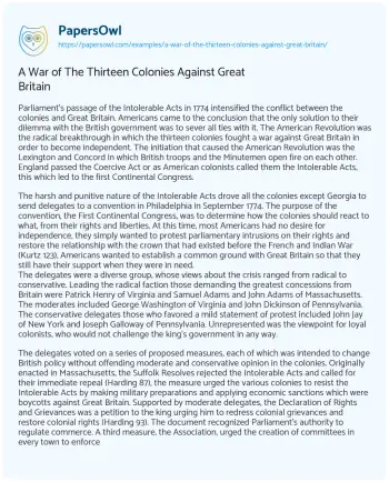 Essay on A War of the Thirteen Colonies against Great Britain