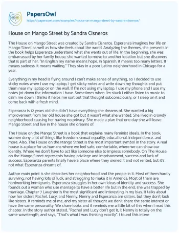 Essay on House on Mango Street by Sandra Cisneros