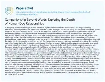 Essay on Companionship Beyond Words: Exploring the Depth of Human-Dog Relationships