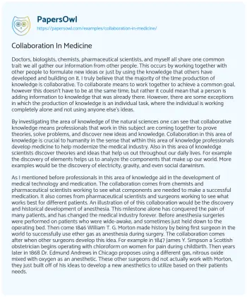 Essay on Collaboration in Medicine