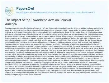 Essay on The Impact of the Townshend Acts on Colonial America