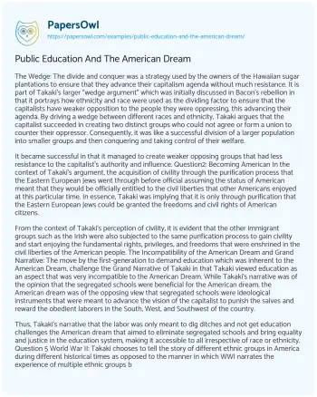 Essay on Public Education and the American Dream