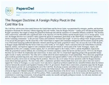 Essay on The Reagan Doctrine: a Foreign Policy Pivot in the Cold War Era