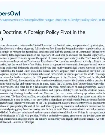 Essay on The Reagan Doctrine: a Foreign Policy Pivot in the Cold War Era