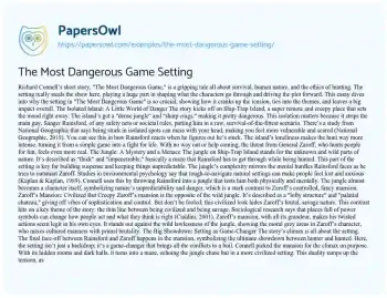 Essay on The most Dangerous Game Setting