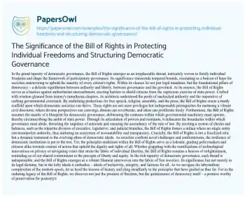 Essay on The Significance of the Bill of Rights in Protecting Individual Freedoms and Structuring Democratic Governance