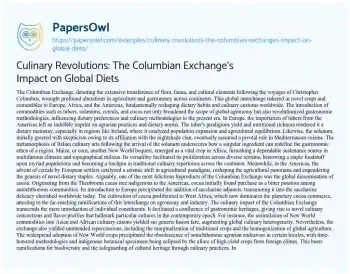 Essay on Culinary Revolutions: the Columbian Exchange’s Impact on Global Diets