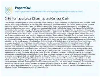 Essay on Child Marriage: Legal Dilemmas and Cultural Clash