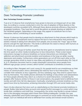 Essay on Does Technology Promote Loneliness