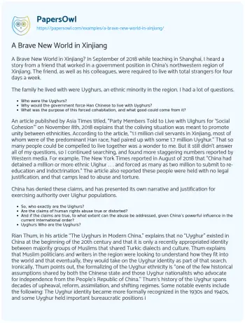 Essay on A Brave New World in Xinjiang