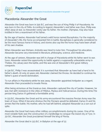 Essay on Macedonia: Alexander the Great