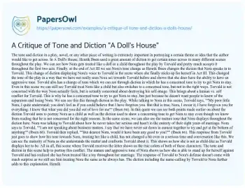 Essay on A Critique of Tone and Diction “A Doll’s House”