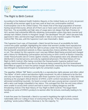 Essay on The Right to Birth Control