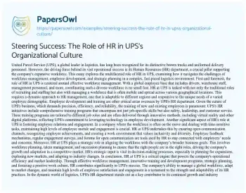 Essay on Steering Success: the Role of HR in UPS’s Organizational Culture