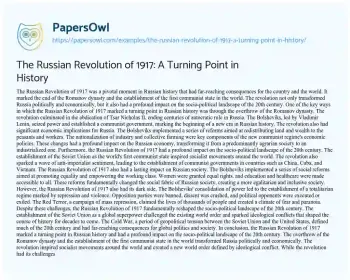 Essay on The Russian Revolution of 1917: a Turning Point in History