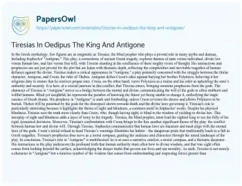 Essay on Tiresias in Oedipus the King and Antigone