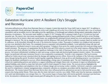 Essay on Galveston Hurricane 2017: a Resilient City’s Struggle and Recovery