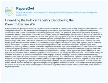 Essay on Unraveling the Political Tapestry: Deciphering the Power to Declare War