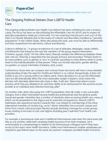 Essay on The Ongoing Political Debate over LGBTQ Health Care