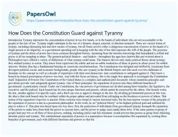 Essay on How does the Constitution Guard against Tyranny