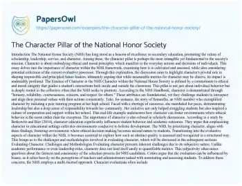 Essay on The Character Pillar of the National Honor Society