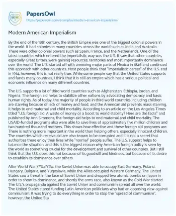 Essay on Modern American Imperialism