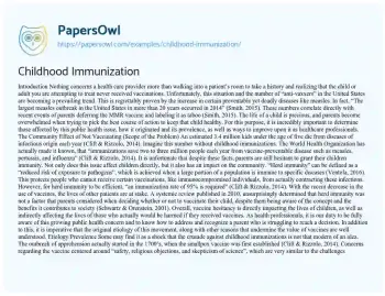 Essay on Childhood Immunization