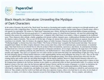 Essay on Black Hearts in Literature: Unraveling the Mystique of Dark Characters