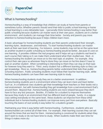 Essay on What is Homeschooling?