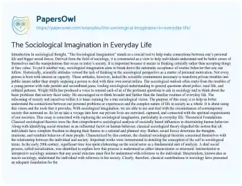 Essay on The Sociological Imagination in Everyday Life