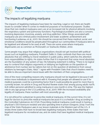 Essay on The Impacts of Legalizing Marijuana