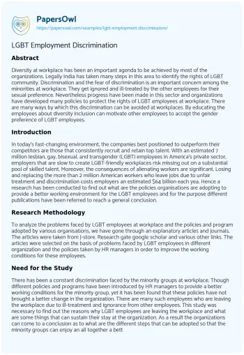 Essay on LGBT Employment Discrimination