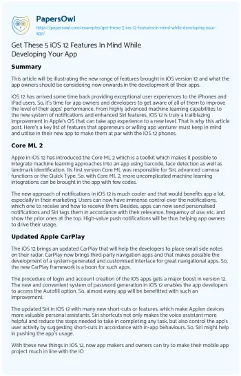 Essay on Get these 5 IOS 12 Features in Mind while Developing your App