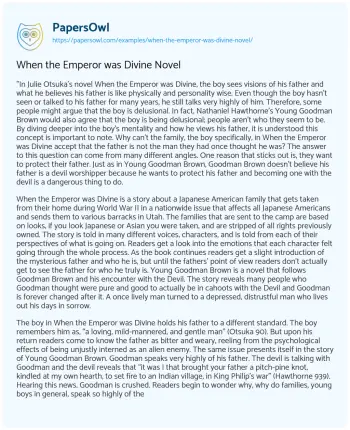 Essay on When the Emperor was Divine Novel