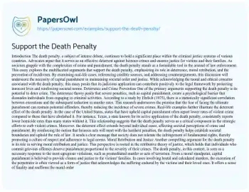 Essay on Support the Death Penalty