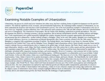 Essay on Examining Notable Examples of Urbanization