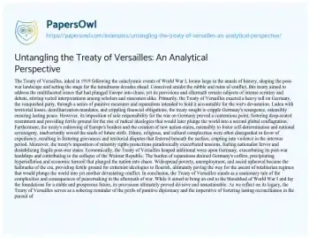 Essay on Untangling the Treaty of Versailles: an Analytical Perspective