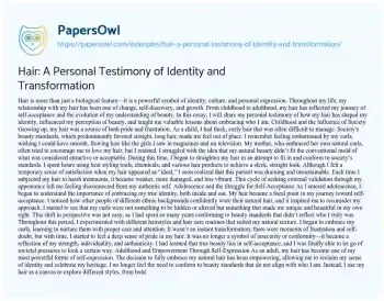 Essay on Hair: a Personal Testimony of Identity and Transformation