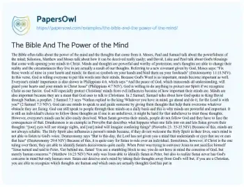 Essay on The Bible and the Power of the Mind