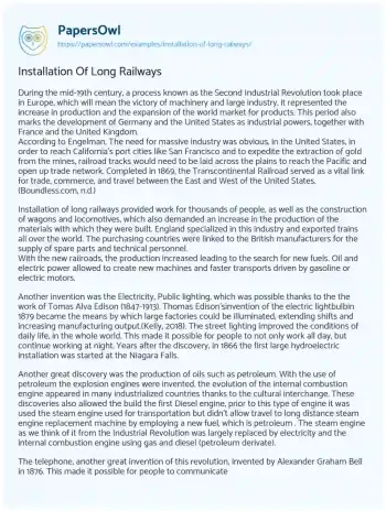 Essay on Installation of Long Railways