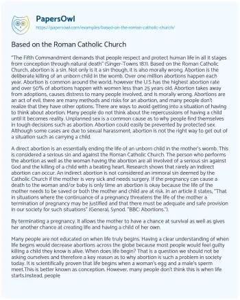 Essay on Based on the Roman Catholic Church