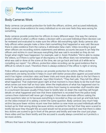 Essay on Body Cameras Work