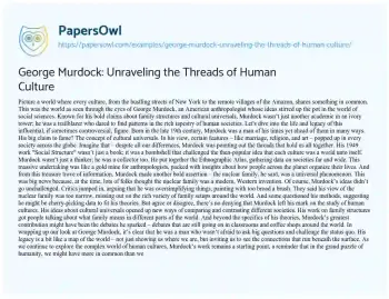 Essay on George Murdock: Unraveling the Threads of Human Culture